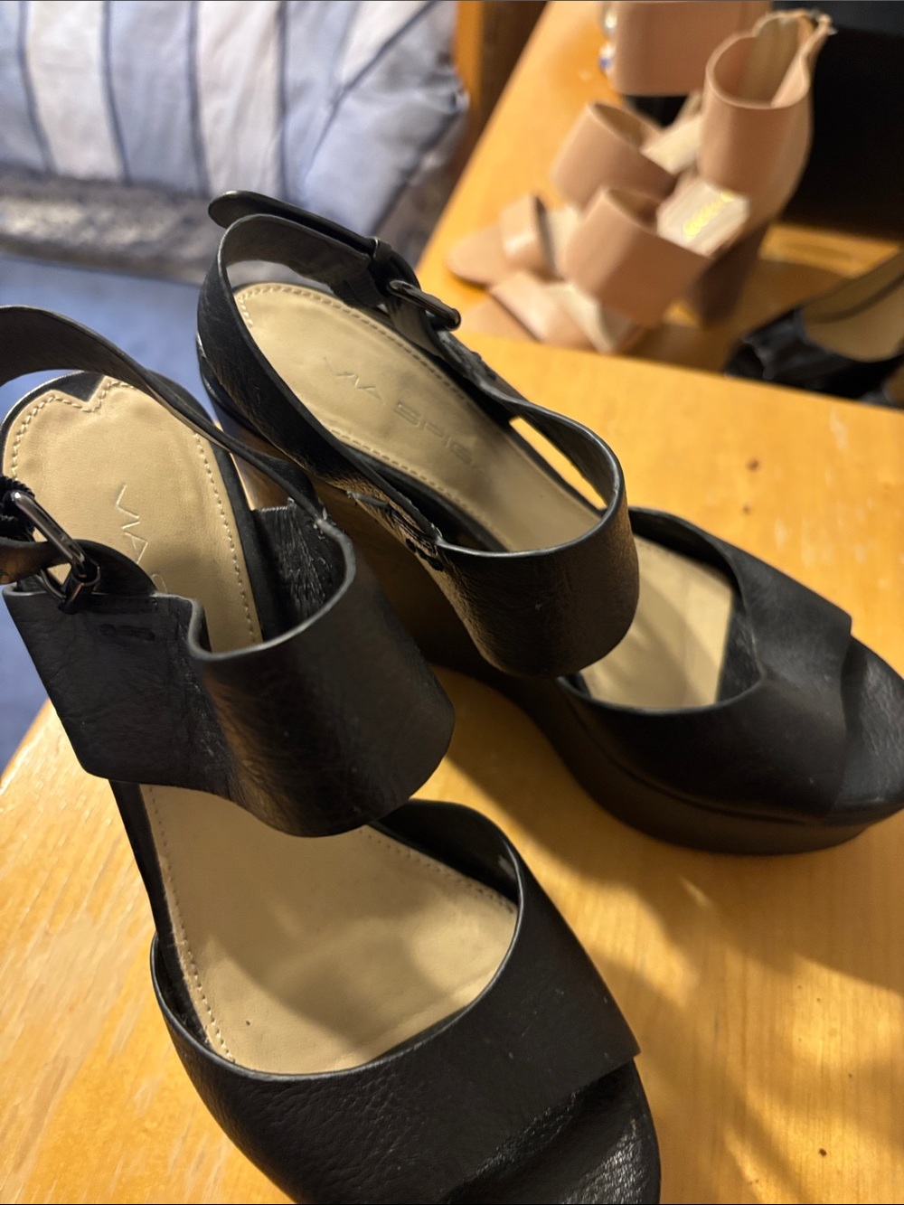 Via Spiga Black Leather wedges with Beige Insole